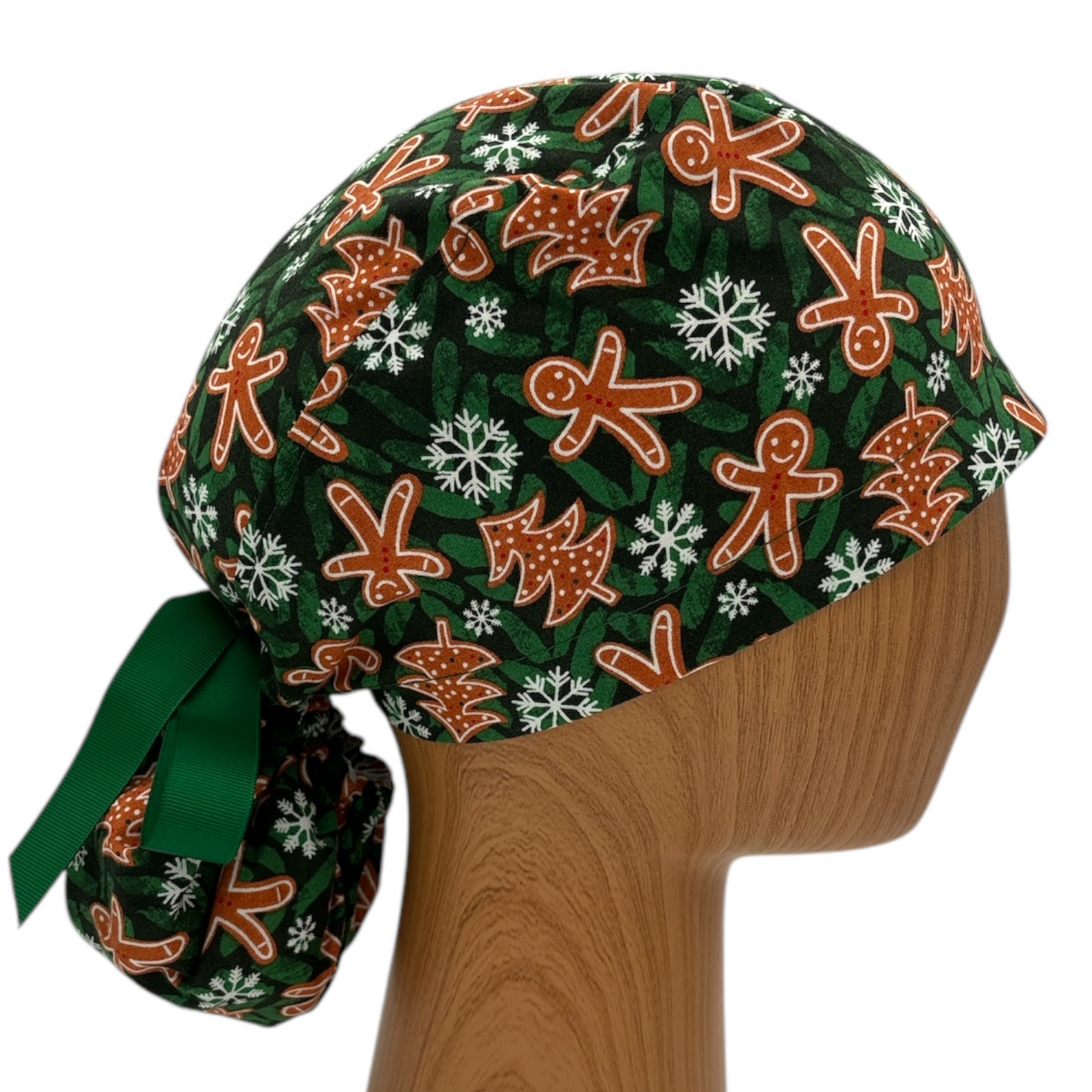 Christmas Scrub Cap - Ponytail Style I Gingerbread Man for Winter