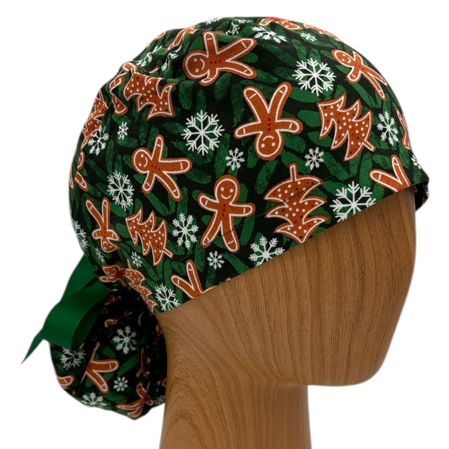 Christmas Scrub Cap - Ponytail Style I Gingerbread Man for Winter