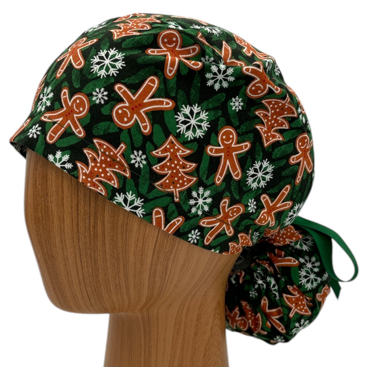 Christmas Scrub Cap - Ponytail Style I Gingerbread Man for Winter