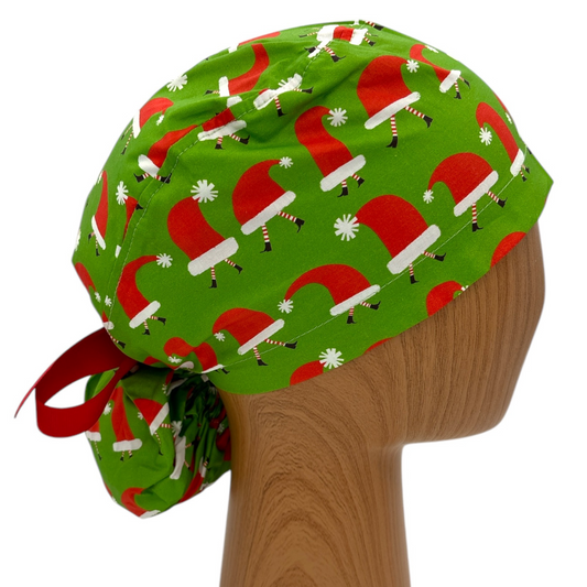 Santa Scrub Cap - Ponytail Style for Christmas