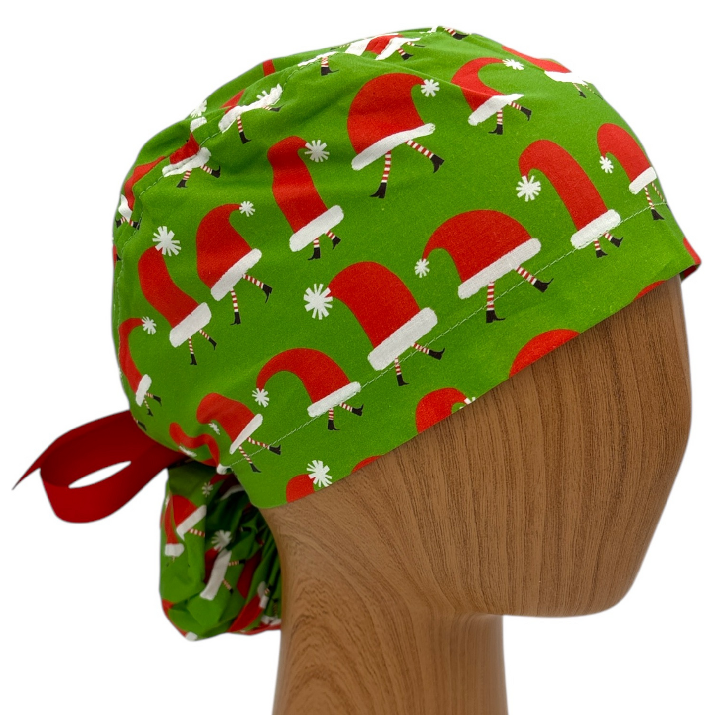 Santa Scrub Cap - Ponytail Style for Christmas