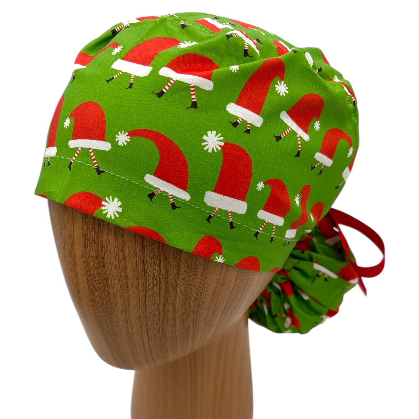 Santa Scrub Cap - Ponytail Style for Christmas