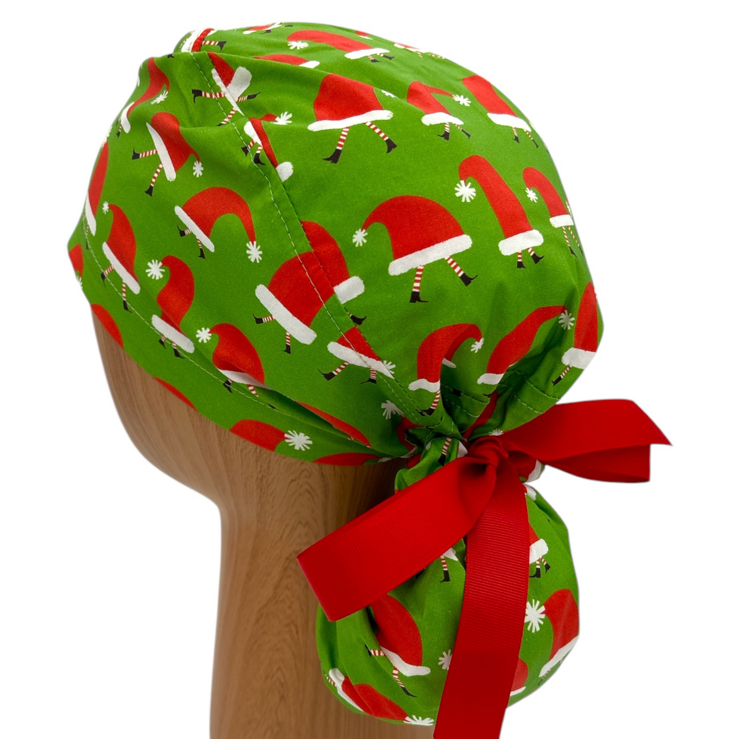 Santa Scrub Cap - Ponytail Style for Christmas