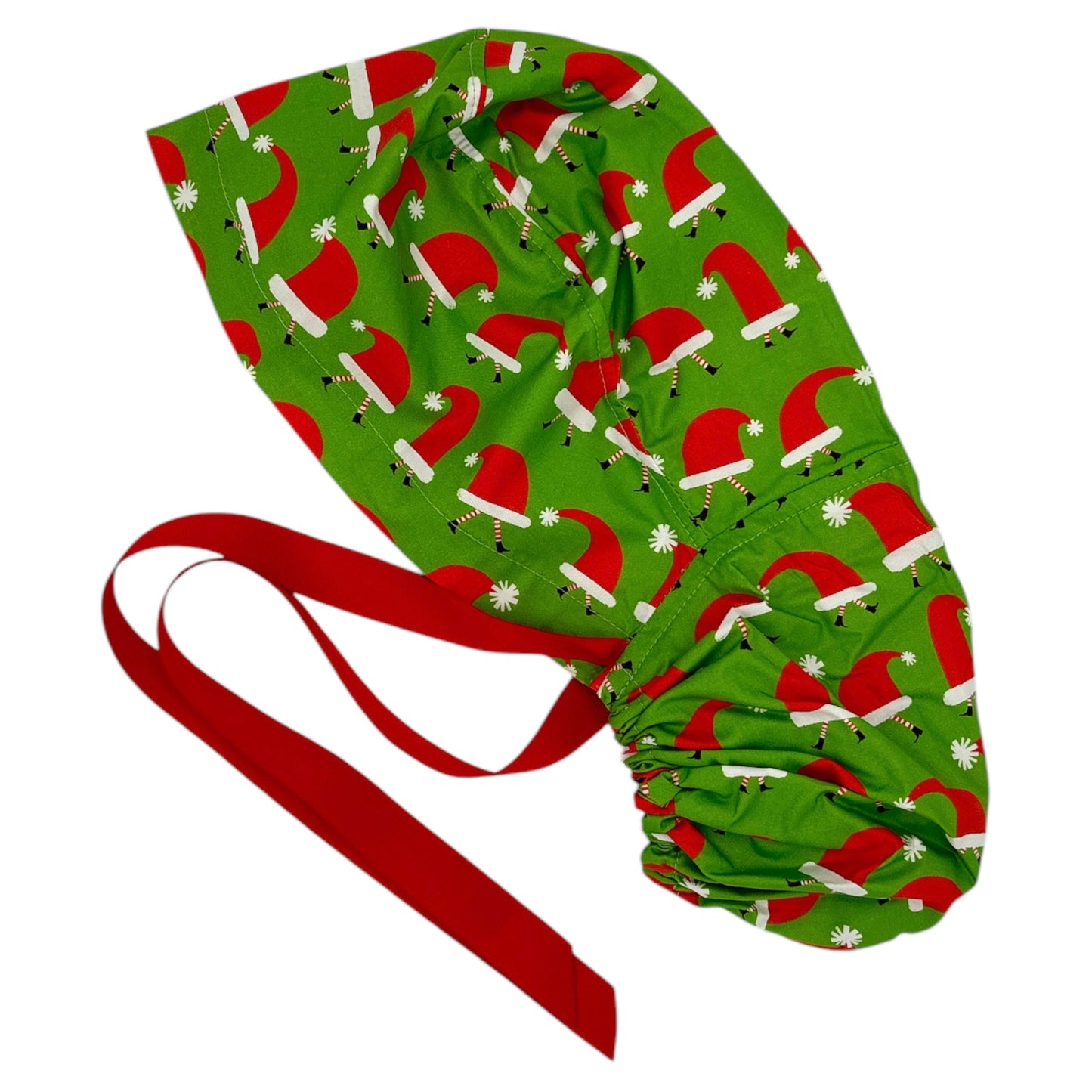 Santa Scrub Cap - Ponytail Style for Christmas