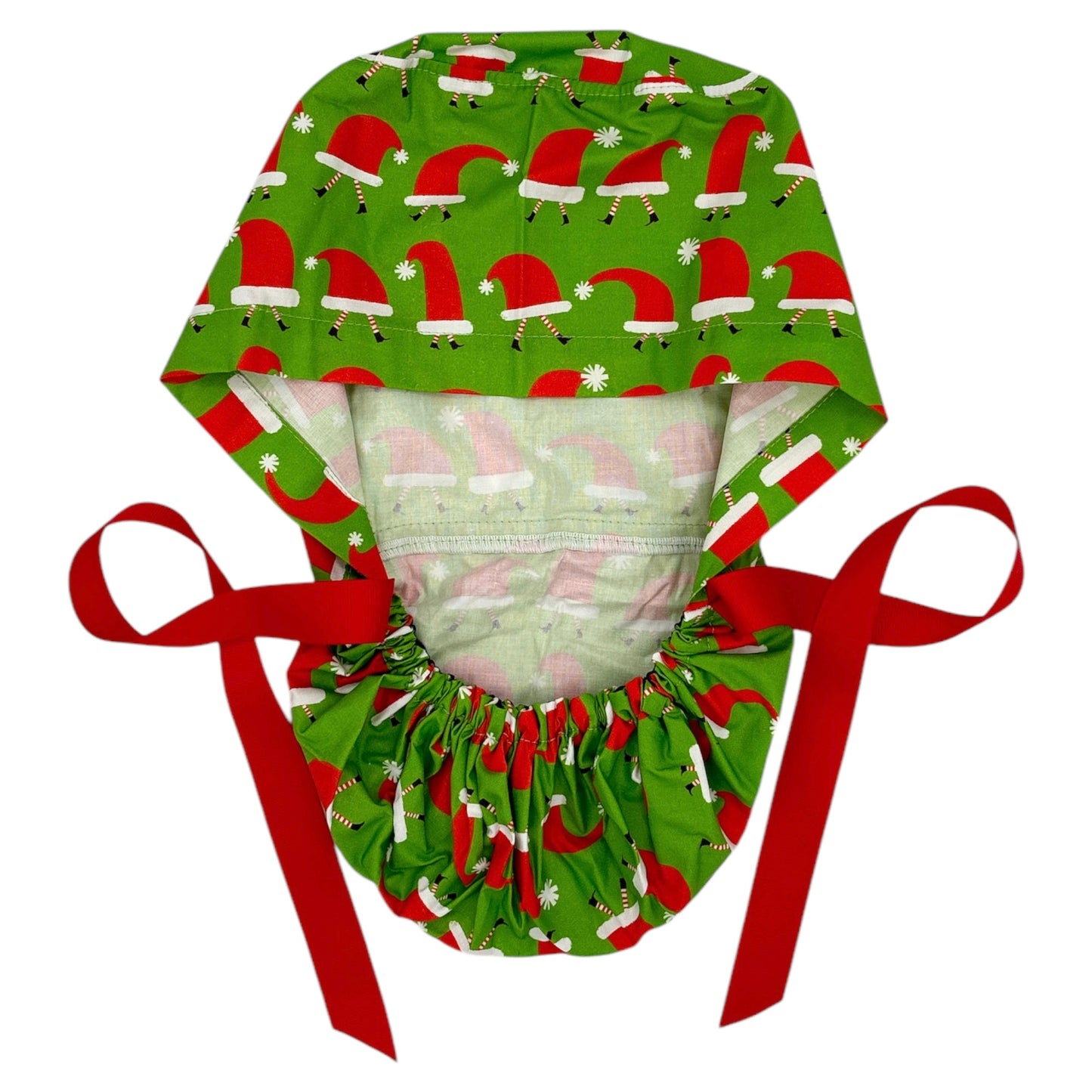 Santa Scrub Cap - Ponytail Style for Christmas
