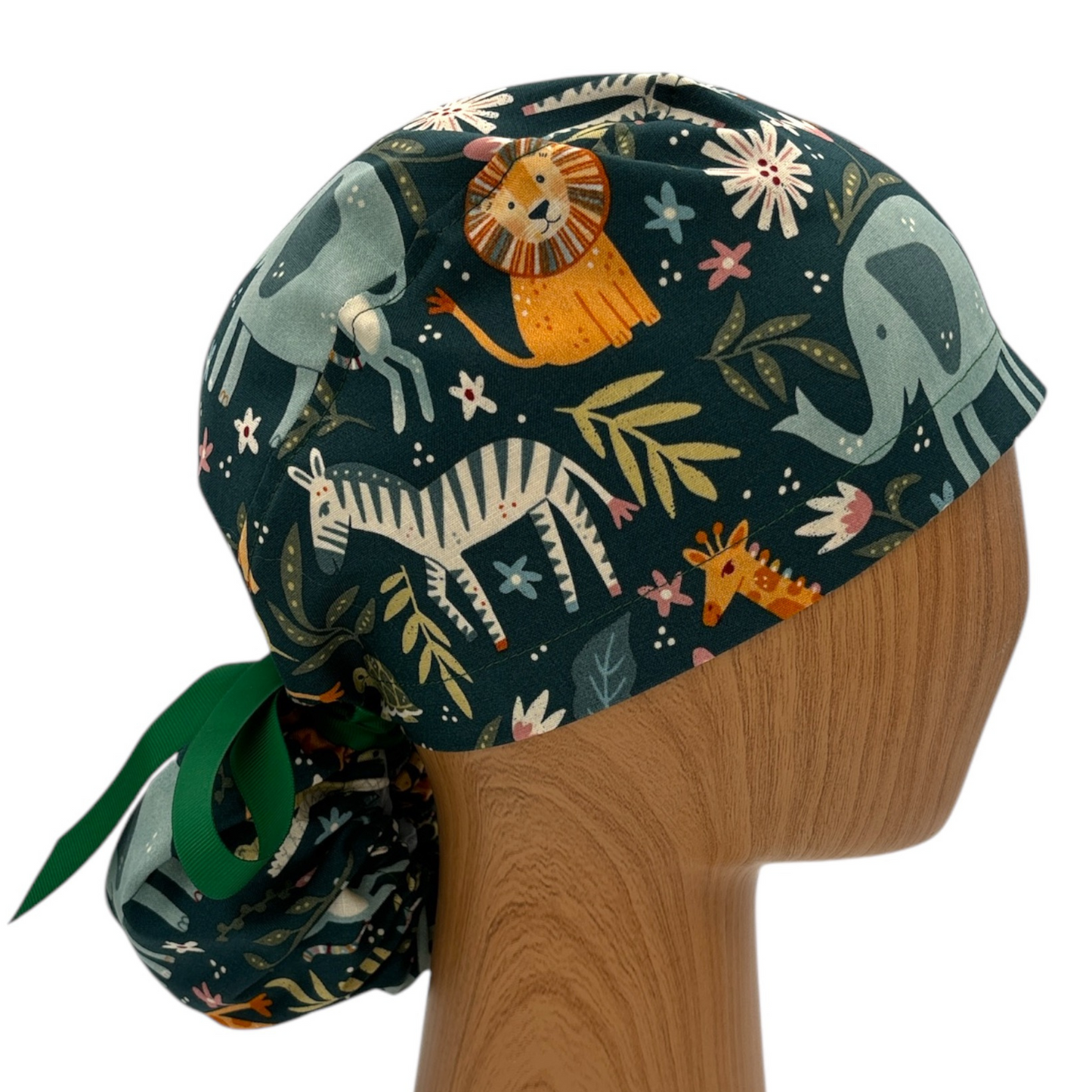 Jungle Animal Scrub Cap - Ponytail Style