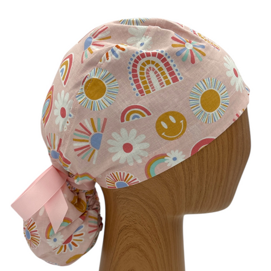 Boho Rainbow Scrub Cap - Ponytail Style
