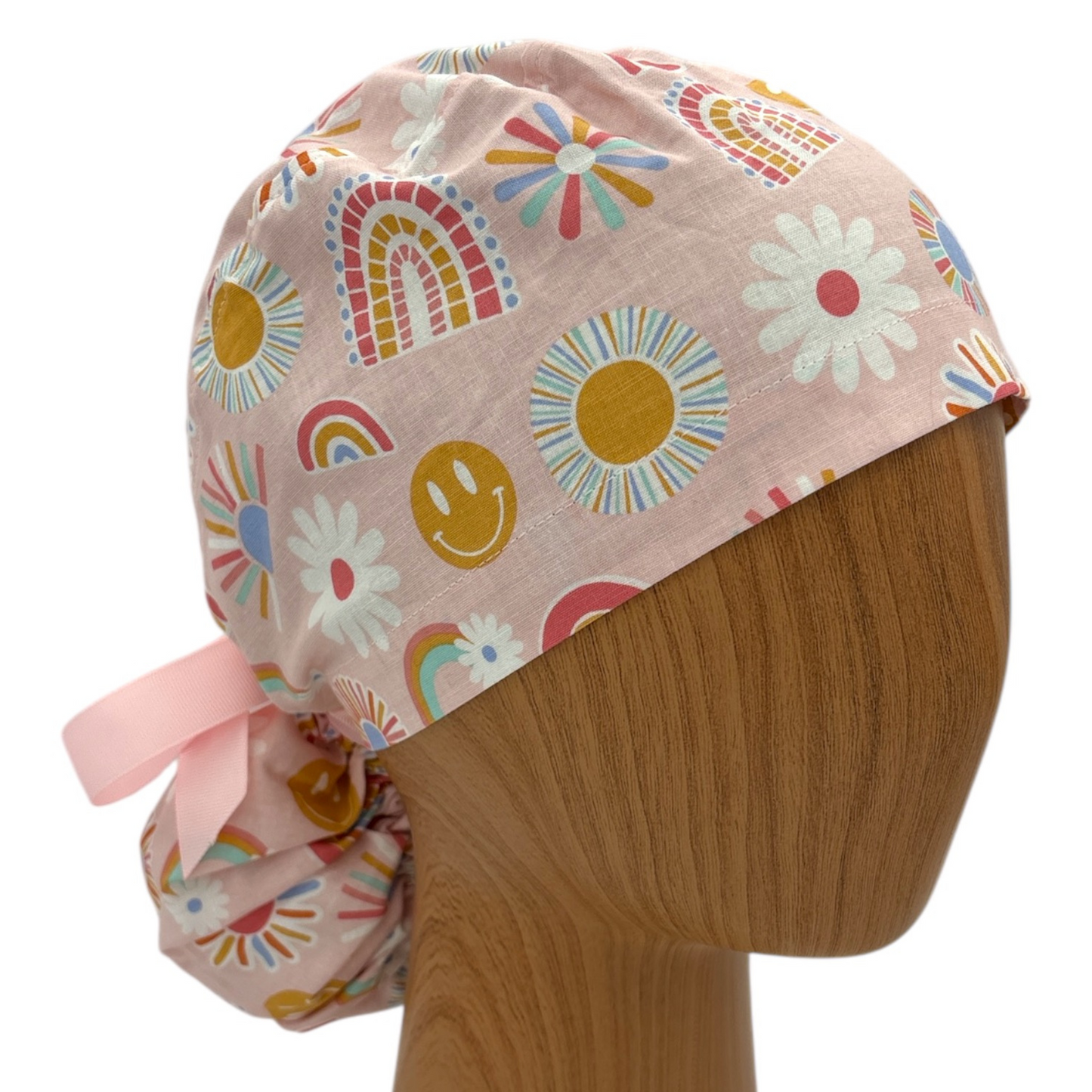 Boho Rainbow Scrub Cap - Ponytail Style