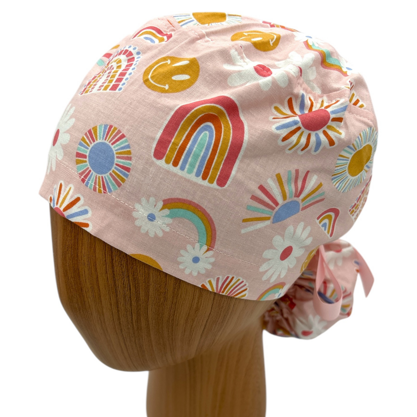 Boho Rainbow Scrub Cap - Ponytail Style