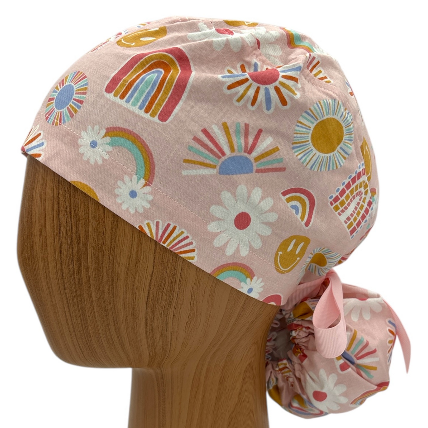 Boho Rainbow Scrub Cap - Ponytail Style