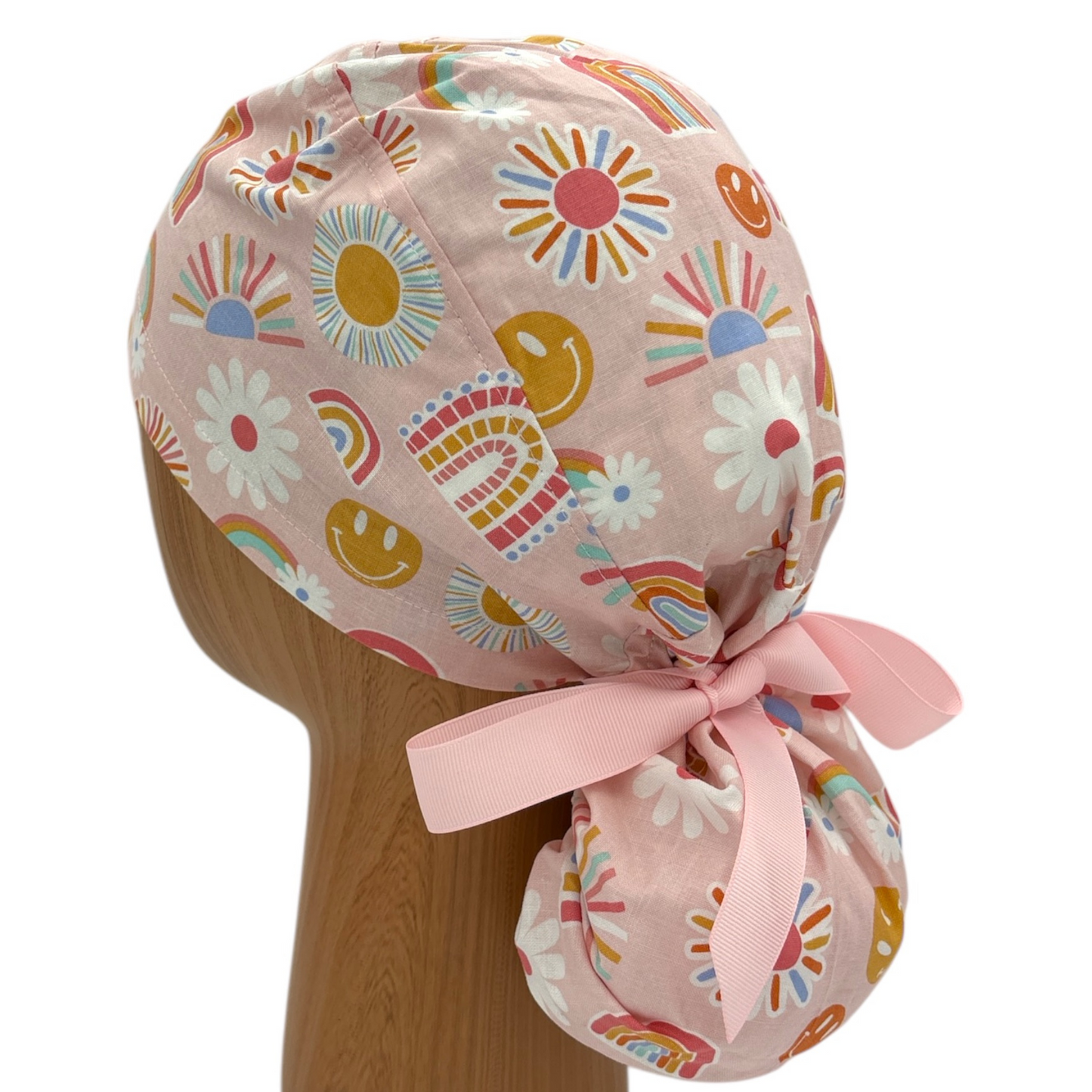 Boho Rainbow Scrub Cap - Ponytail Style