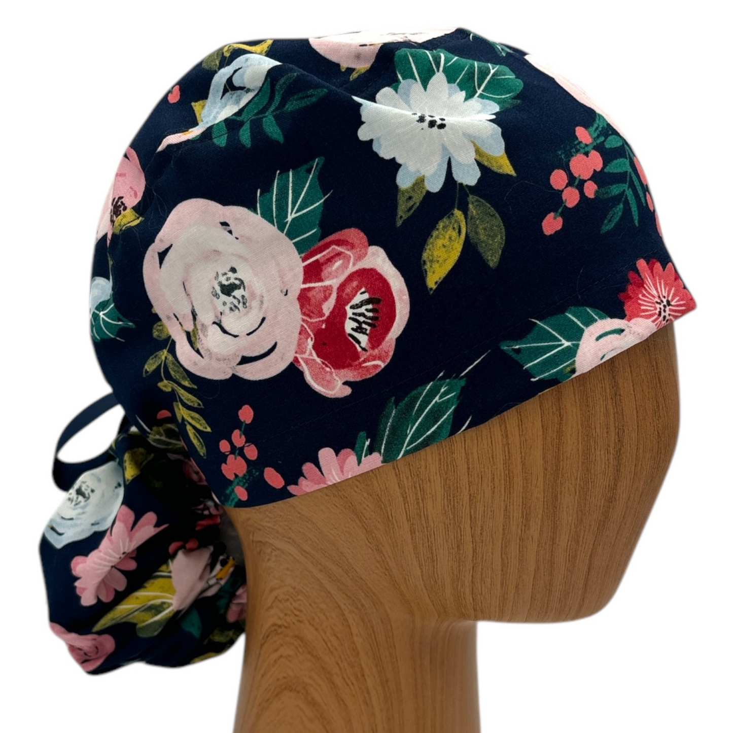 Floral Scrub Cap - Ponytail Style