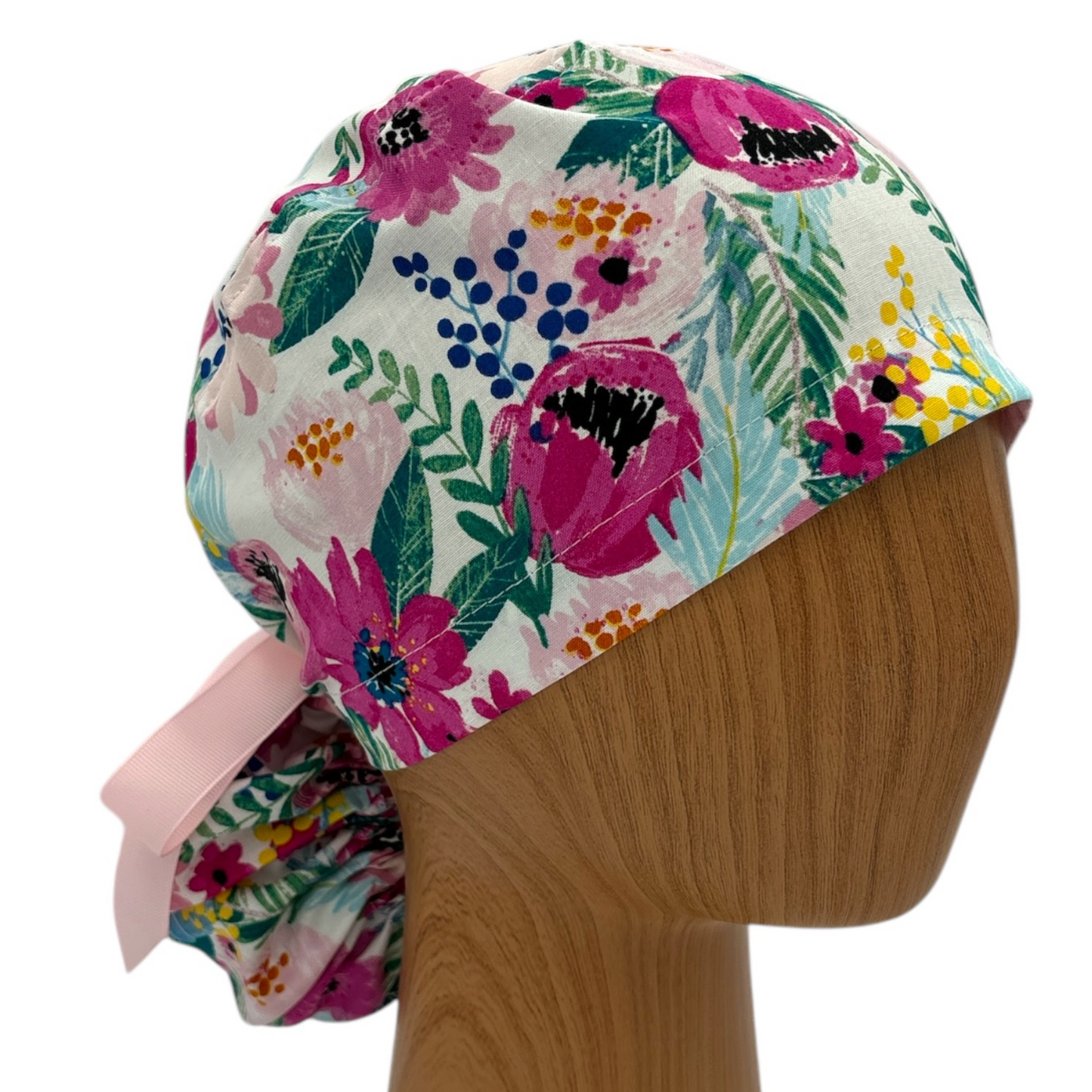 Floral Scrub Cap - Ponytail Style