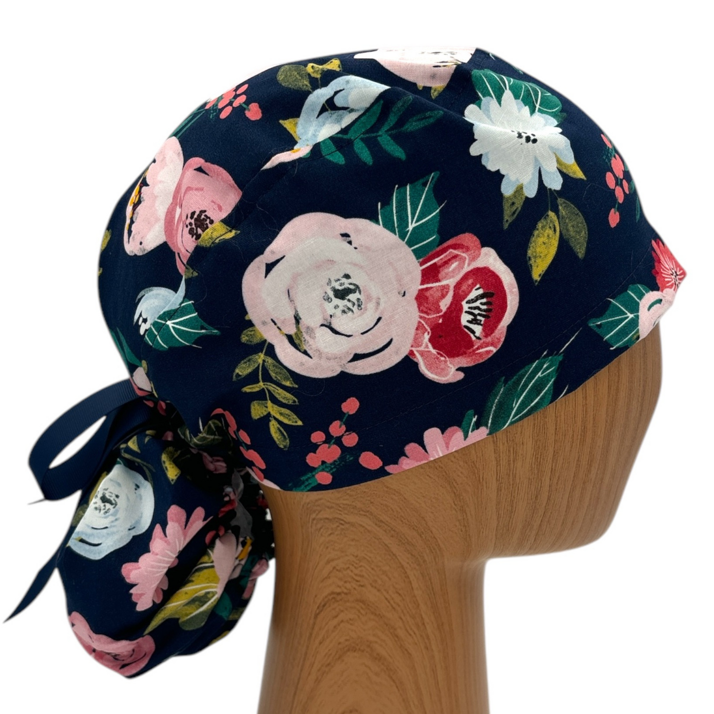 Floral Scrub Cap - Ponytail Style