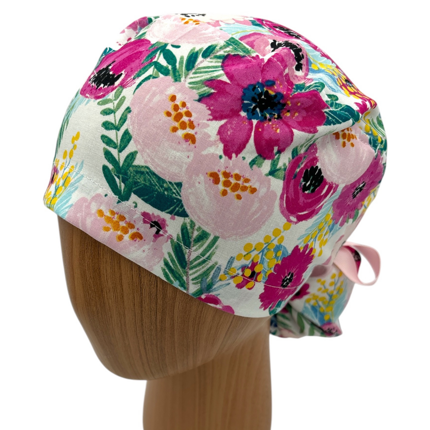 Floral Scrub Cap - Ponytail Style