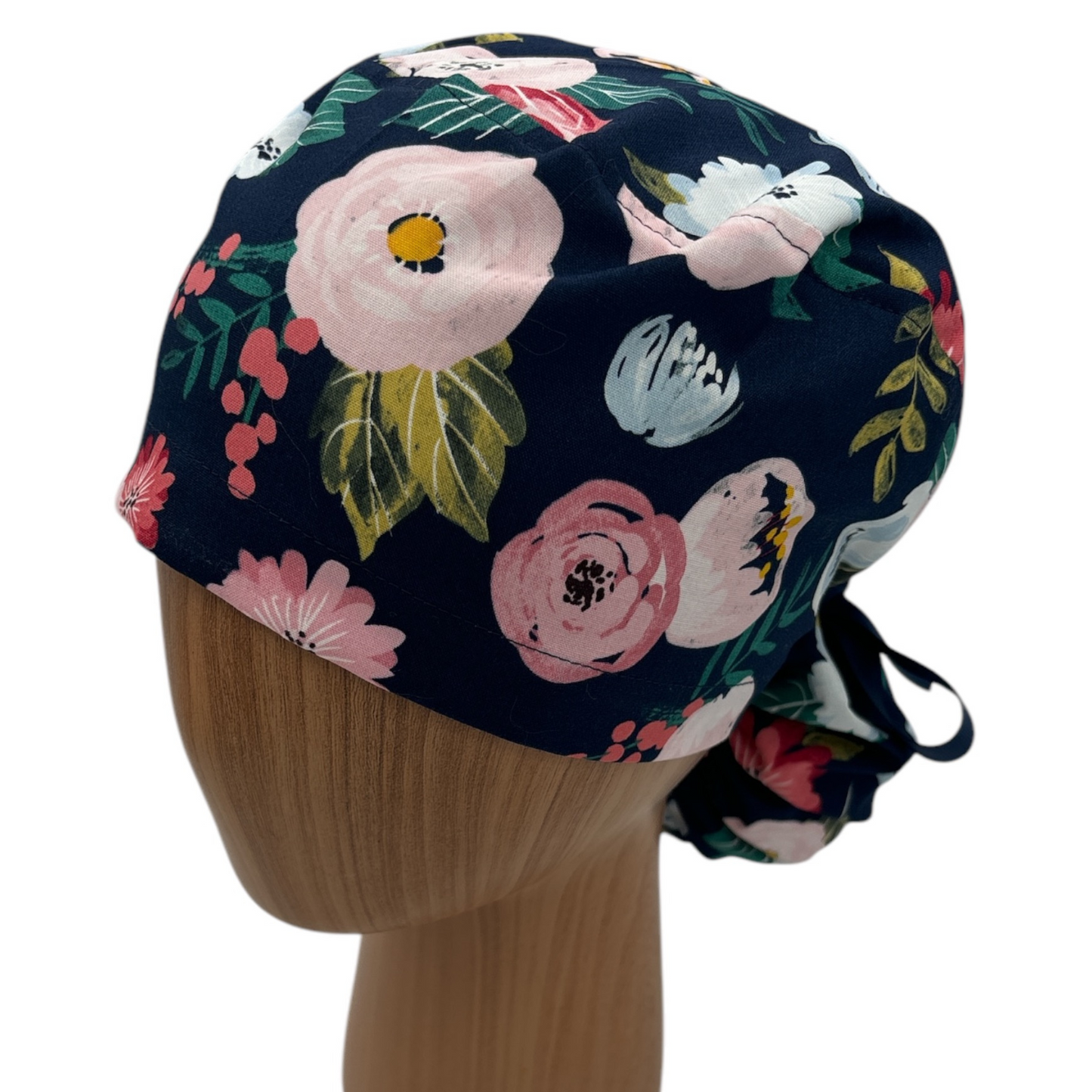 Floral Scrub Cap - Ponytail Style