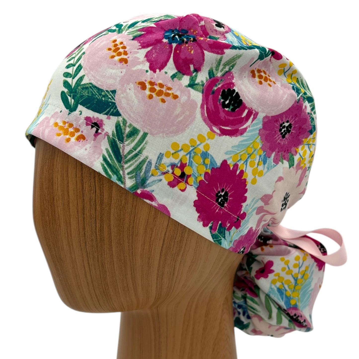 Floral Scrub Cap - Ponytail Style