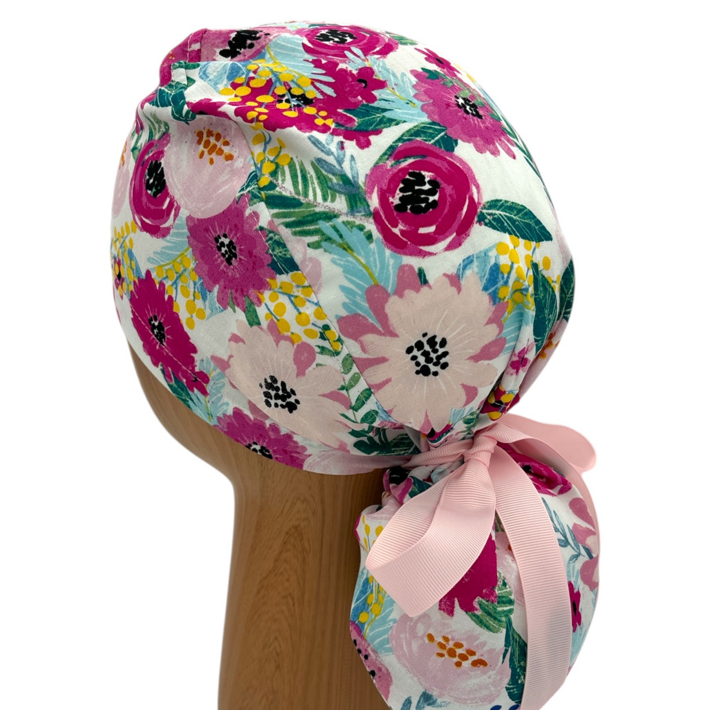 Floral Scrub Cap - Ponytail Style