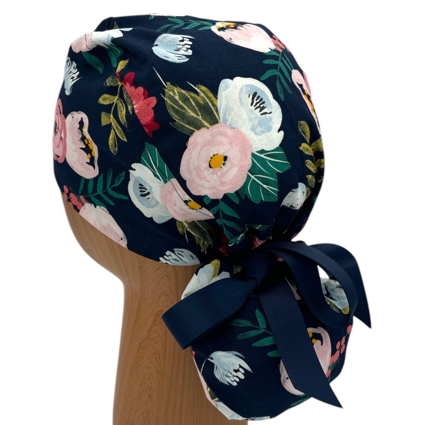 Floral Scrub Cap - Ponytail Style
