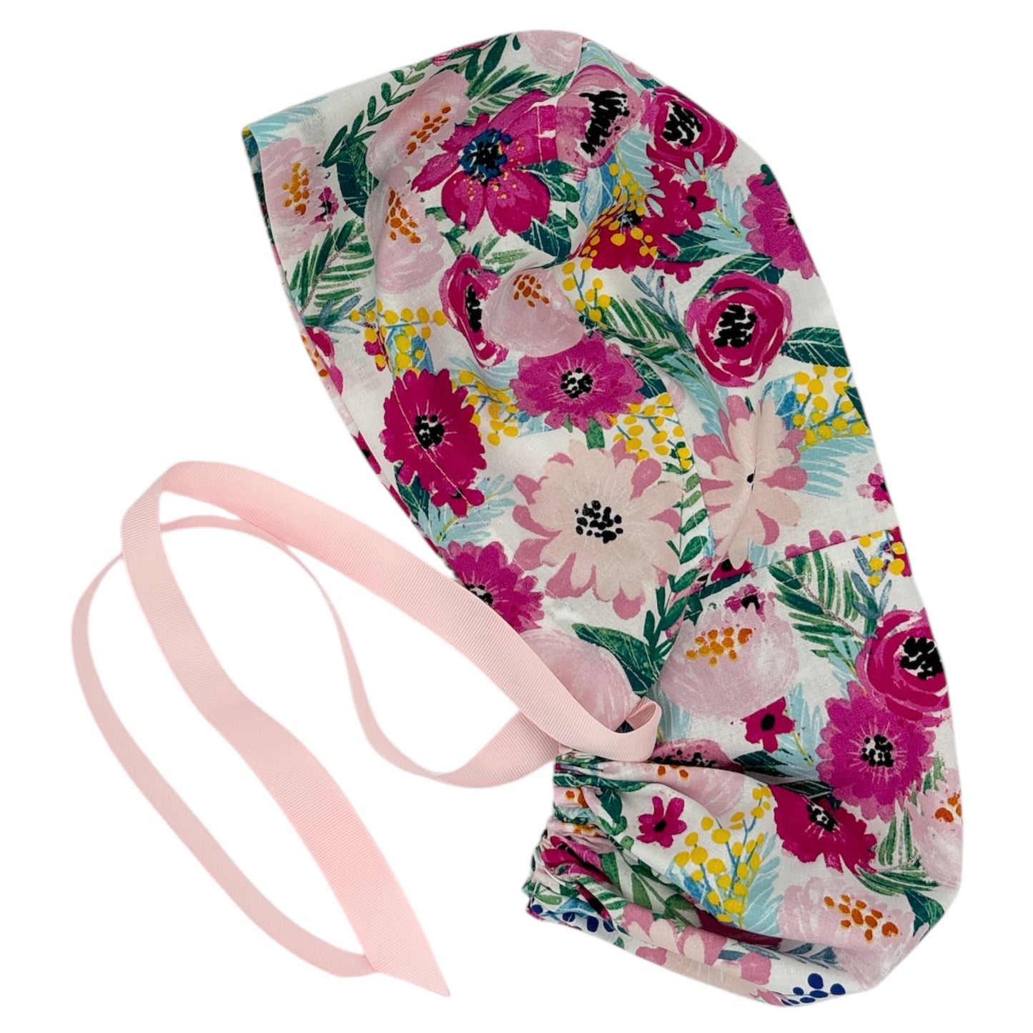 Floral Scrub Cap - Ponytail Style