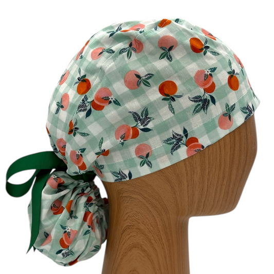 Checkered Fruit Scrub Cap - Ponytail Style