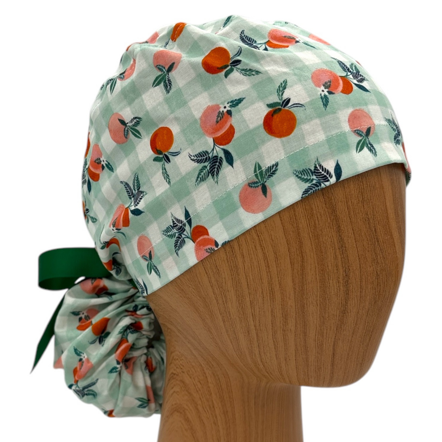 Checkered Fruit Scrub Cap - Ponytail Style