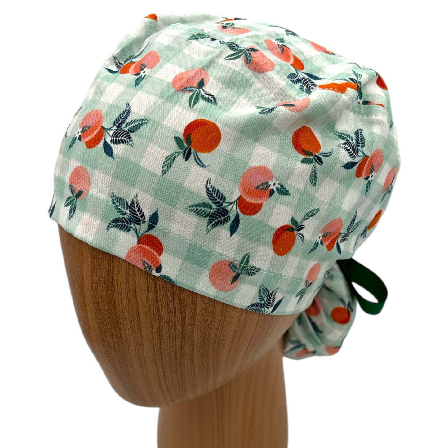 Checkered Fruit Scrub Cap - Ponytail Style