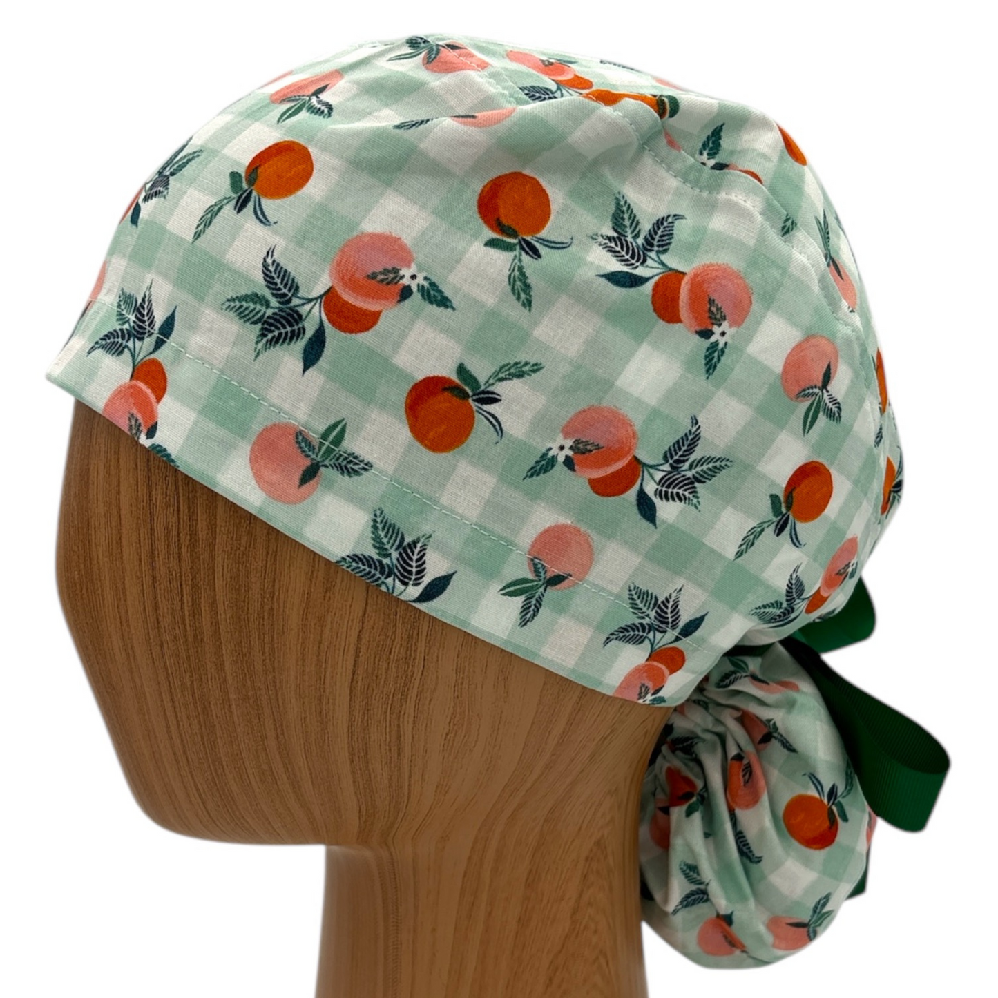Checkered Fruit Scrub Cap - Ponytail Style