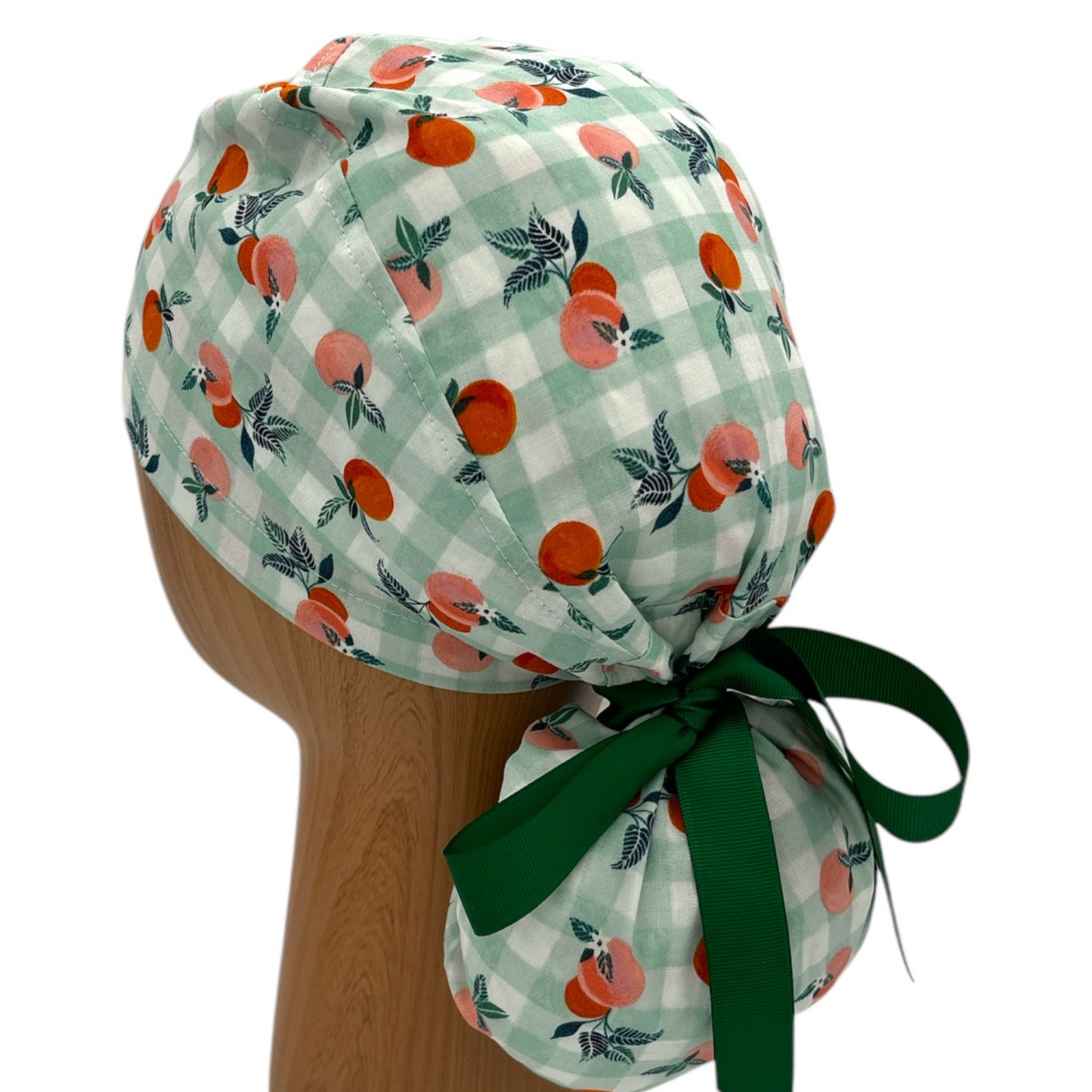 Checkered Fruit Scrub Cap - Ponytail Style