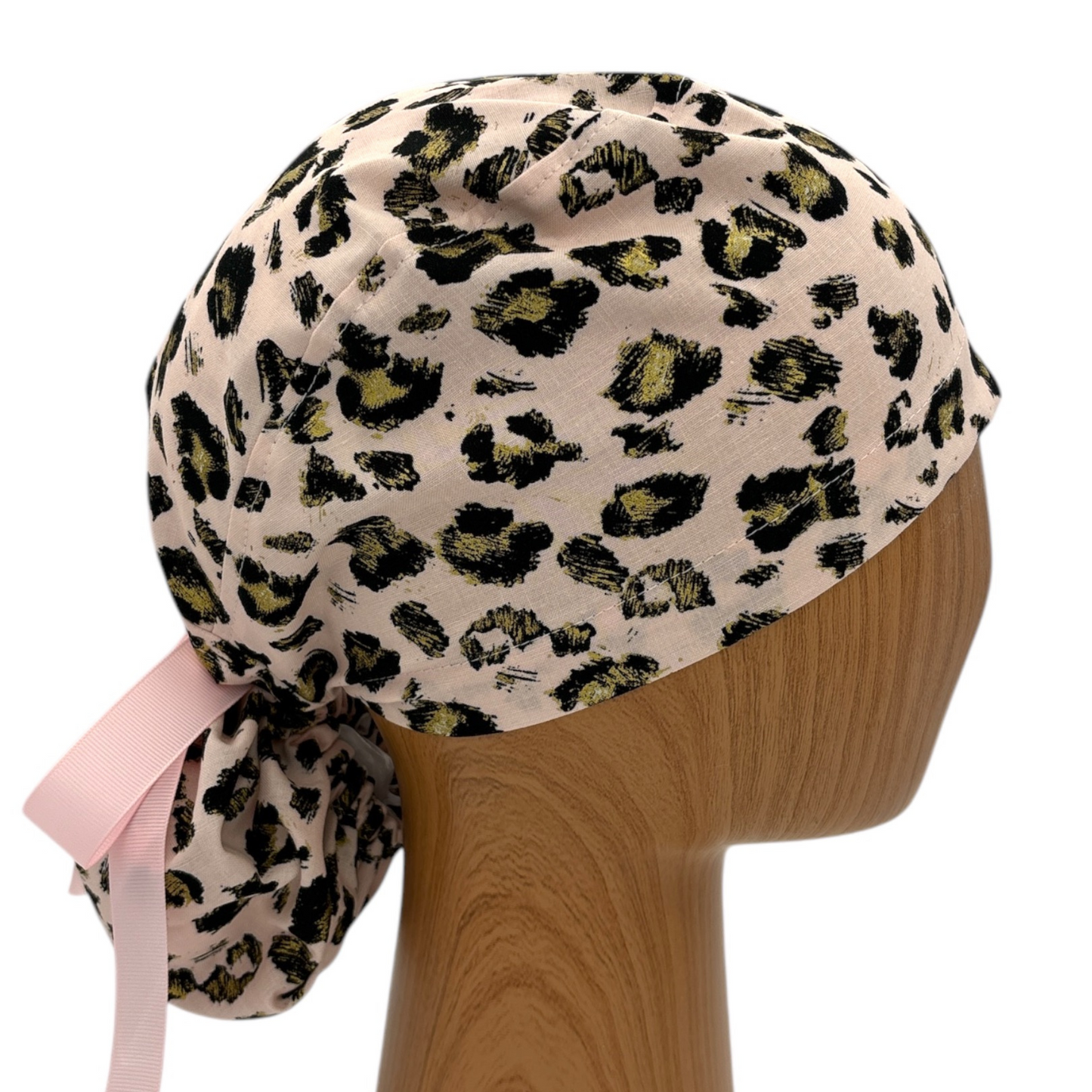 Leopard Scrub Cap - Ponytail Style