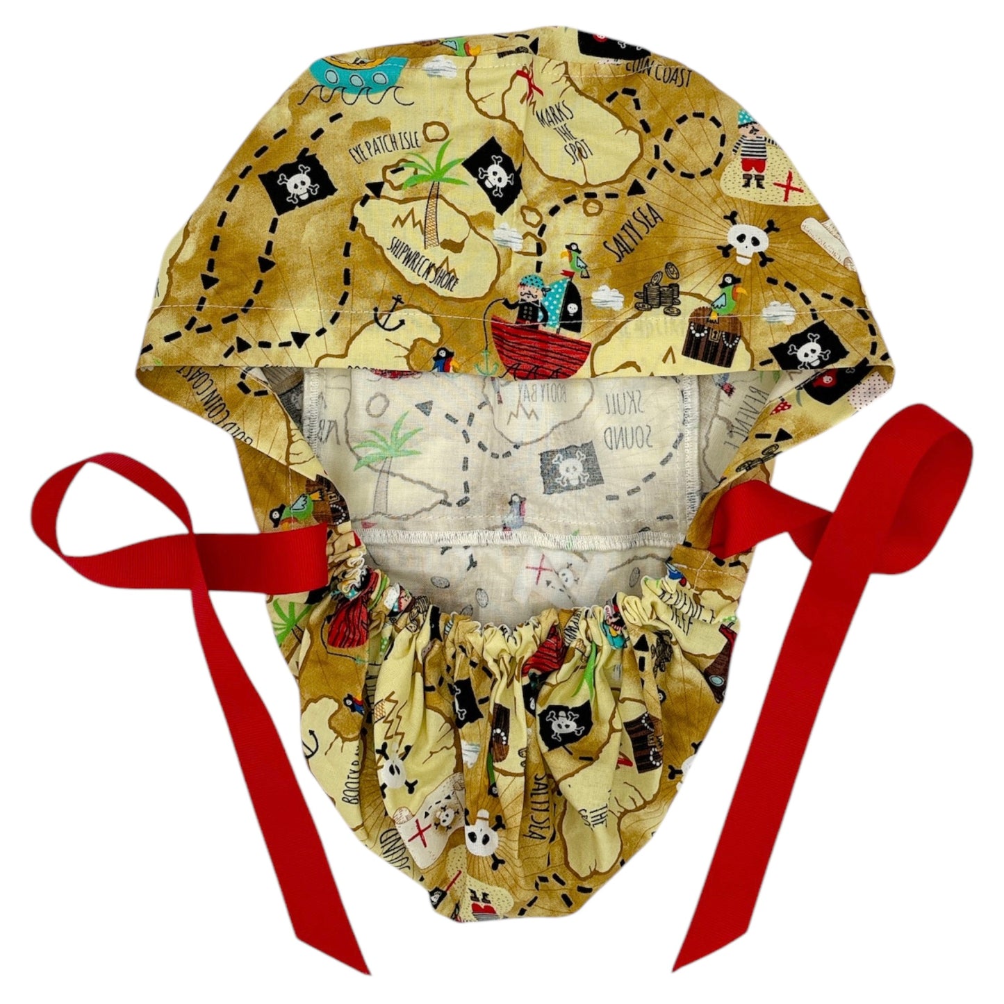 Pirate Map Scrub Cap - Ponytail Style