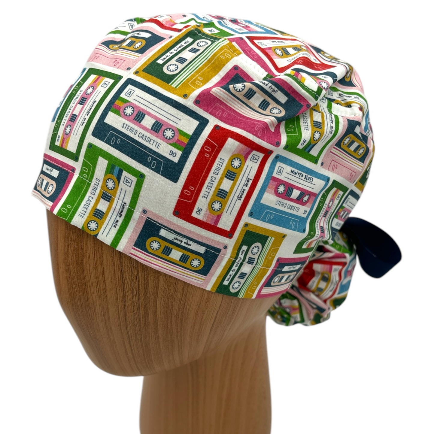 Retro Casette Tape Print Scrub Cap - Ponytail Style