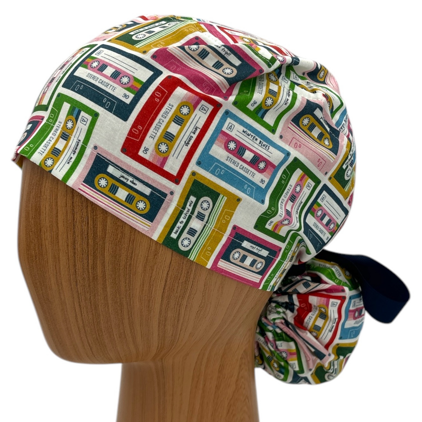 Retro Casette Tape Print Scrub Cap - Ponytail Style