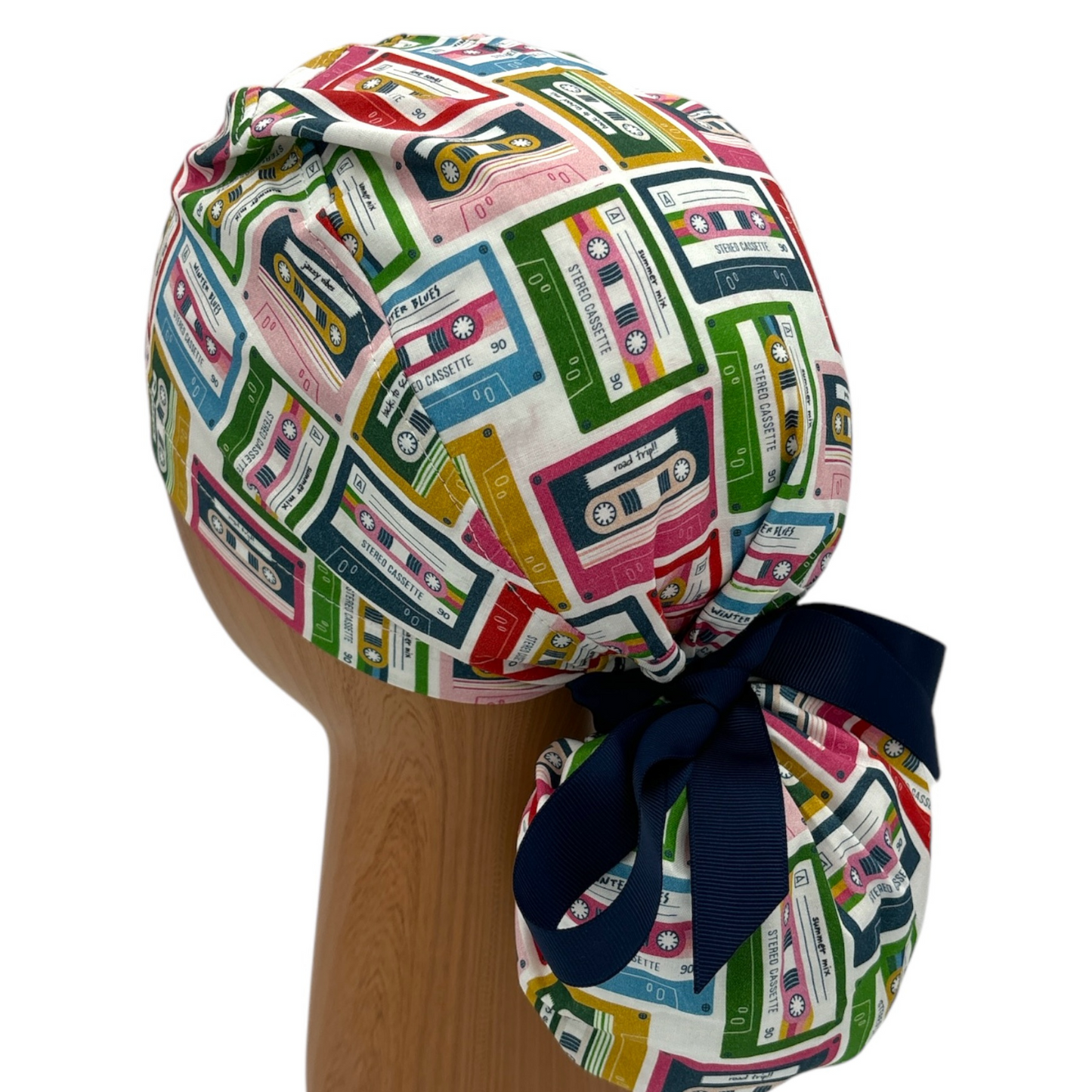 Retro Casette Tape Print Scrub Cap - Ponytail Style