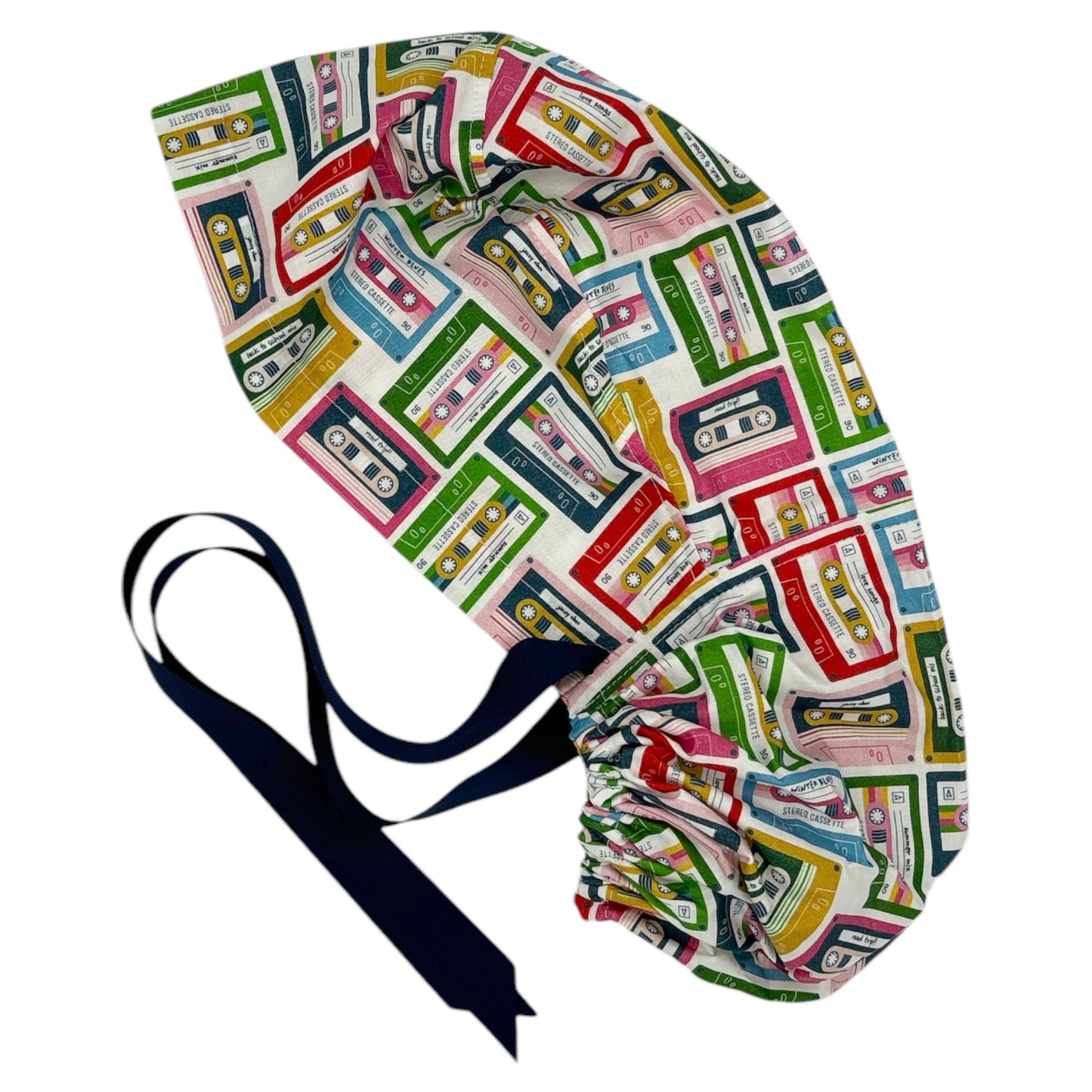 Retro Casette Tape Print Scrub Cap - Ponytail Style