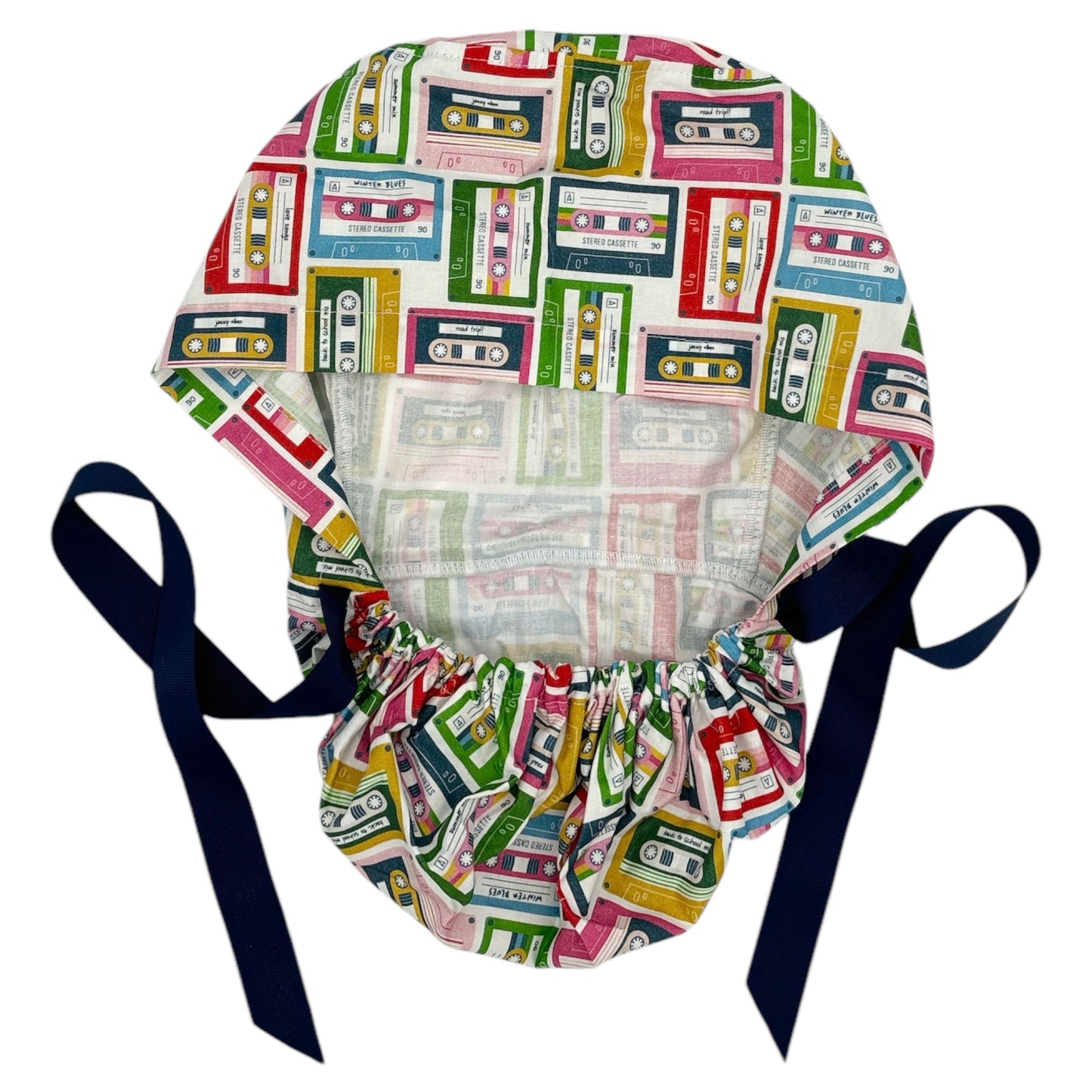 Retro Casette Tape Print Scrub Cap - Ponytail Style