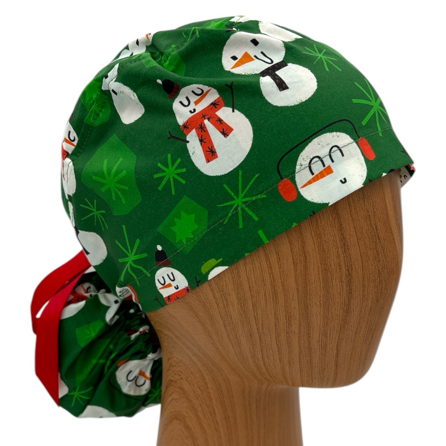 Christmas Snowman Scrub Cap - Ponytail Style
