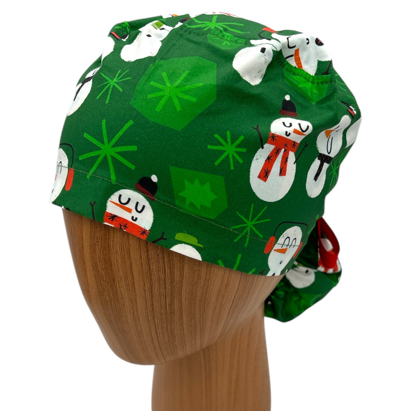 Christmas Snowman Scrub Cap - Ponytail Style