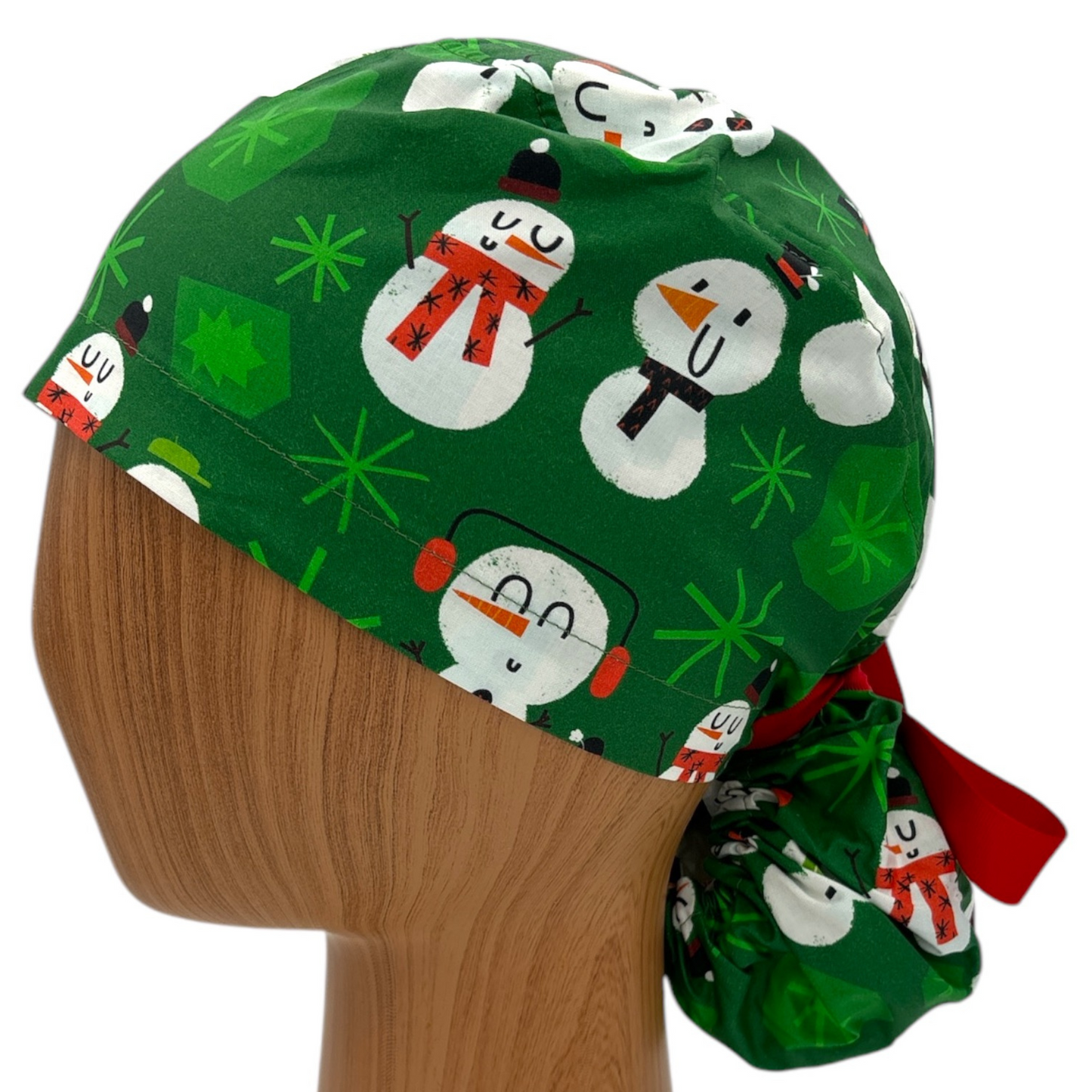 Christmas Snowman Scrub Cap - Ponytail Style