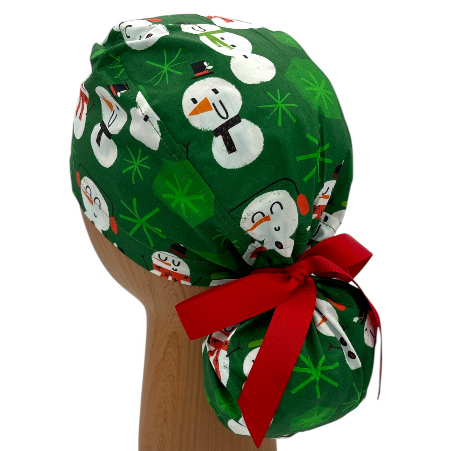 Christmas Snowman Scrub Cap - Ponytail Style