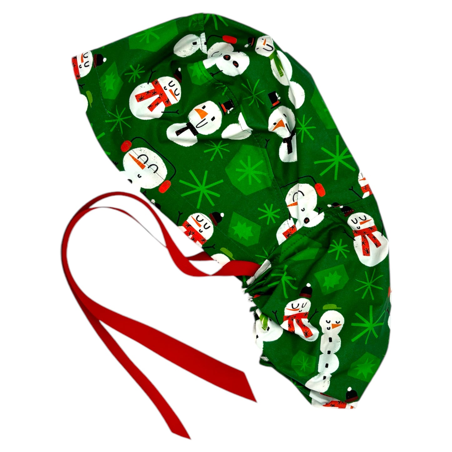 Christmas Snowman Scrub Cap - Ponytail Style