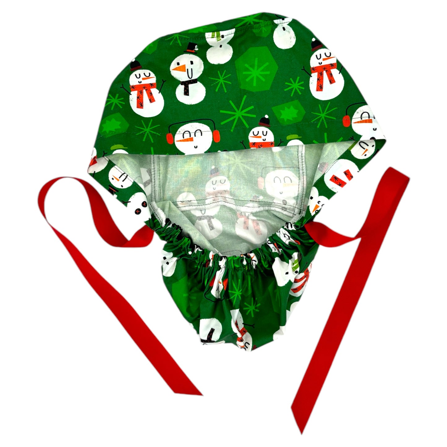 Christmas Snowman Scrub Cap - Ponytail Style